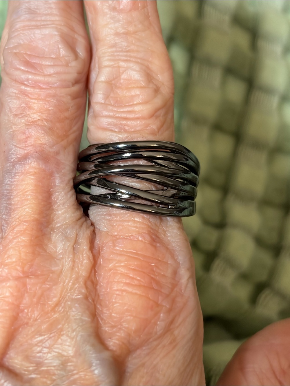 Gunmetal Black Wide Openwork Crisscross Statement Ring Size 10